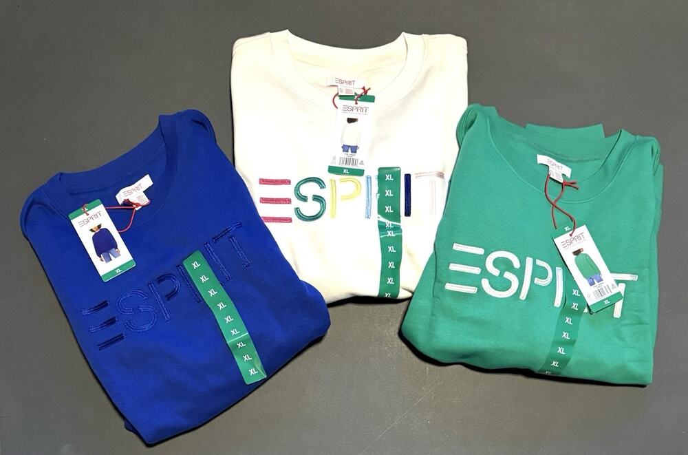 Esprit Costco Crewneck Sweatshirt Sz XL Cream Blue Green Retro Logo NWT 3 Pcs